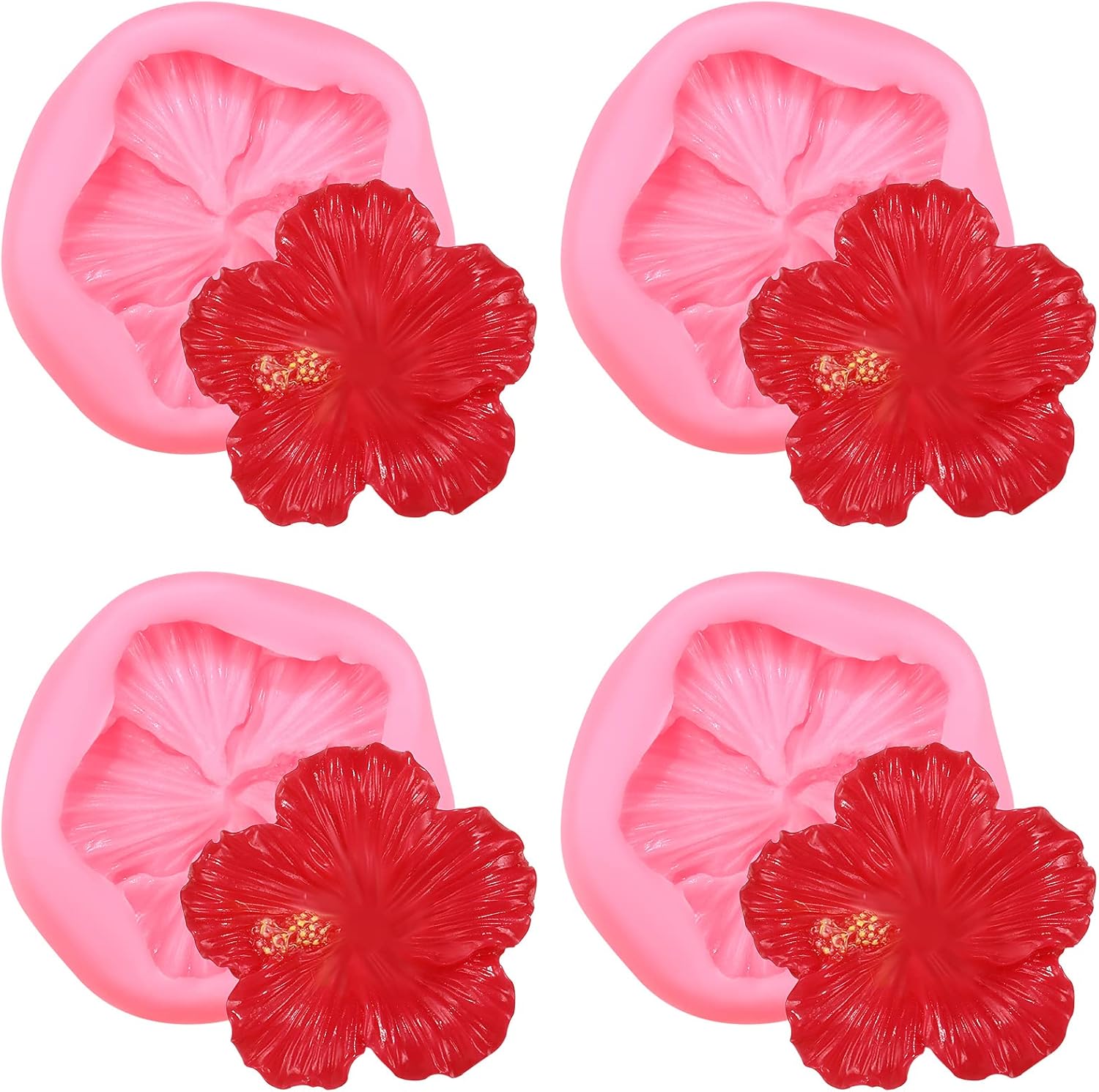 4 Pieces Hibiscus Flower Mold Silicone Mini 3D Candy Cake Chocolate Gummy Flower Hibiscus Molds for Cake Decorating Party Decorations